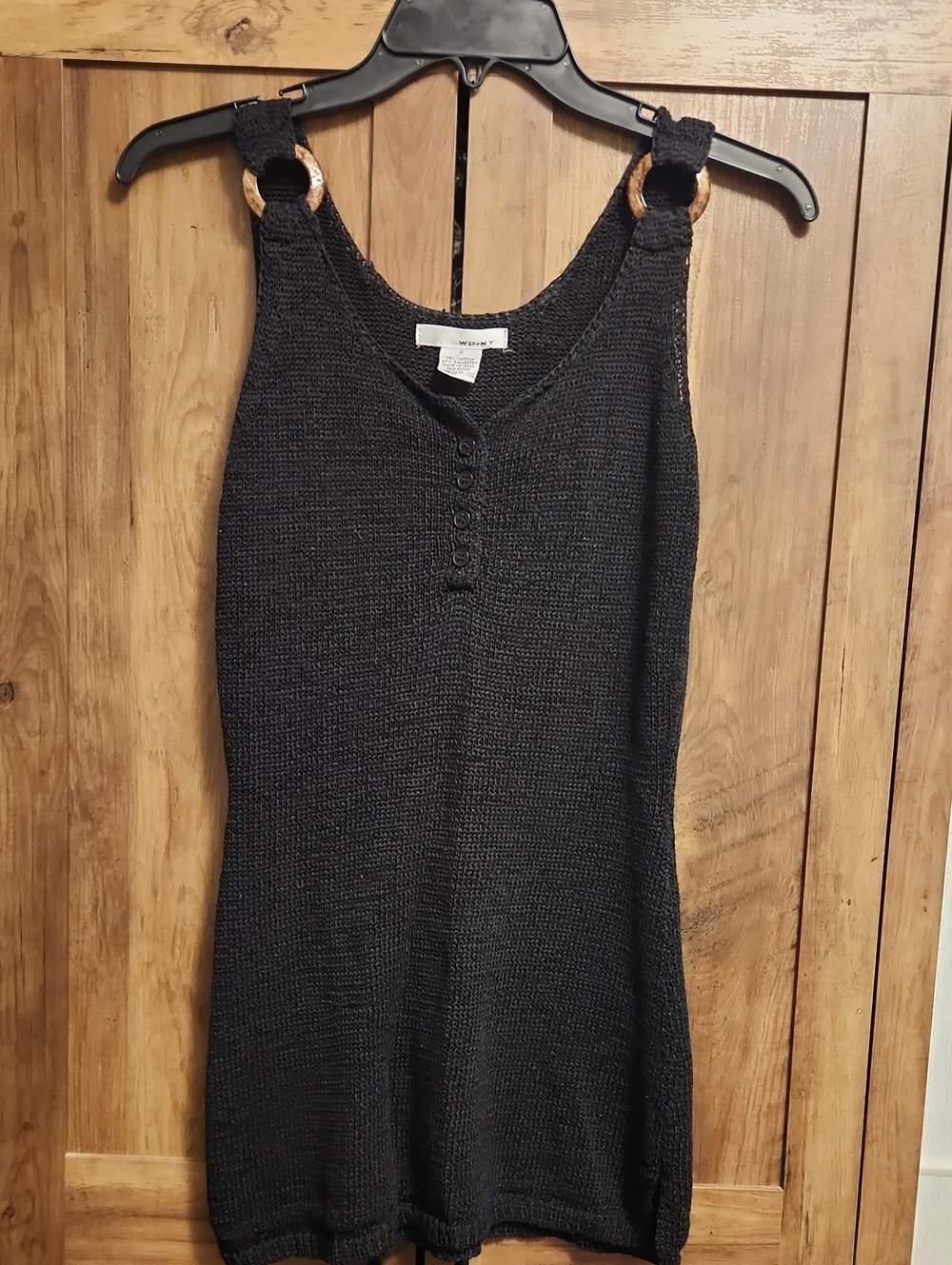 WD.NY Black Knit Vintage Y2k Tank Top with Wooden Ring Straps And Side Slits